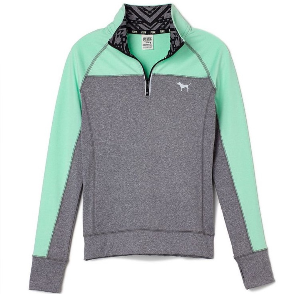 Victoria's Secret PINK Ultimate Yoga Half Zip Mint Green Gray Pullover Aztec S
